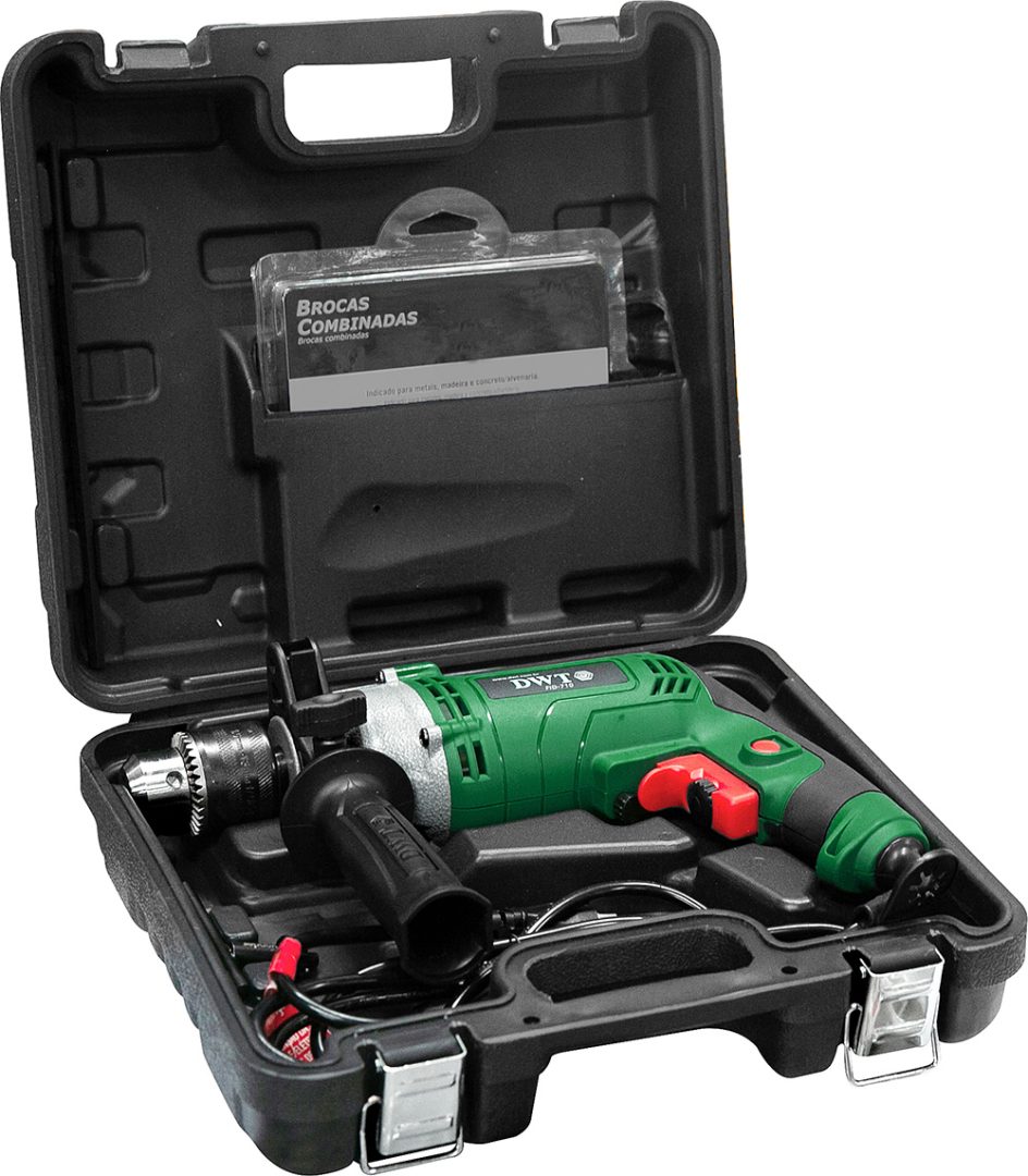 Furadeira com impacto 1/2″, FID 709, com jogo de 9 brocas, DWT